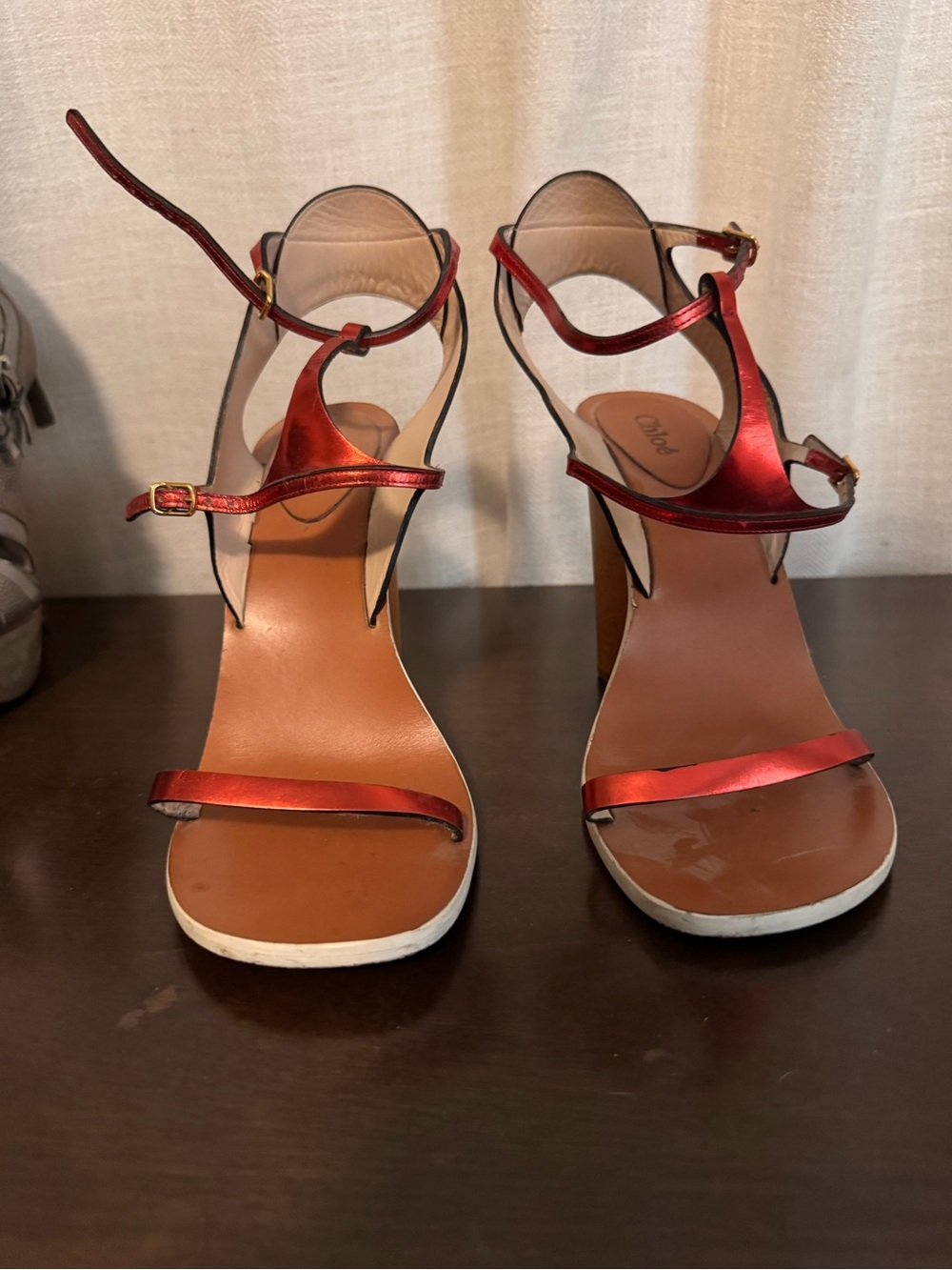 Chloe Metallic Red Strappy High Heel Sandals